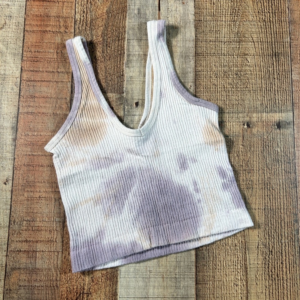 Out From Under Drew Purple Tie Dye Seamless Ribbed Crop Tank Top Small Fitted